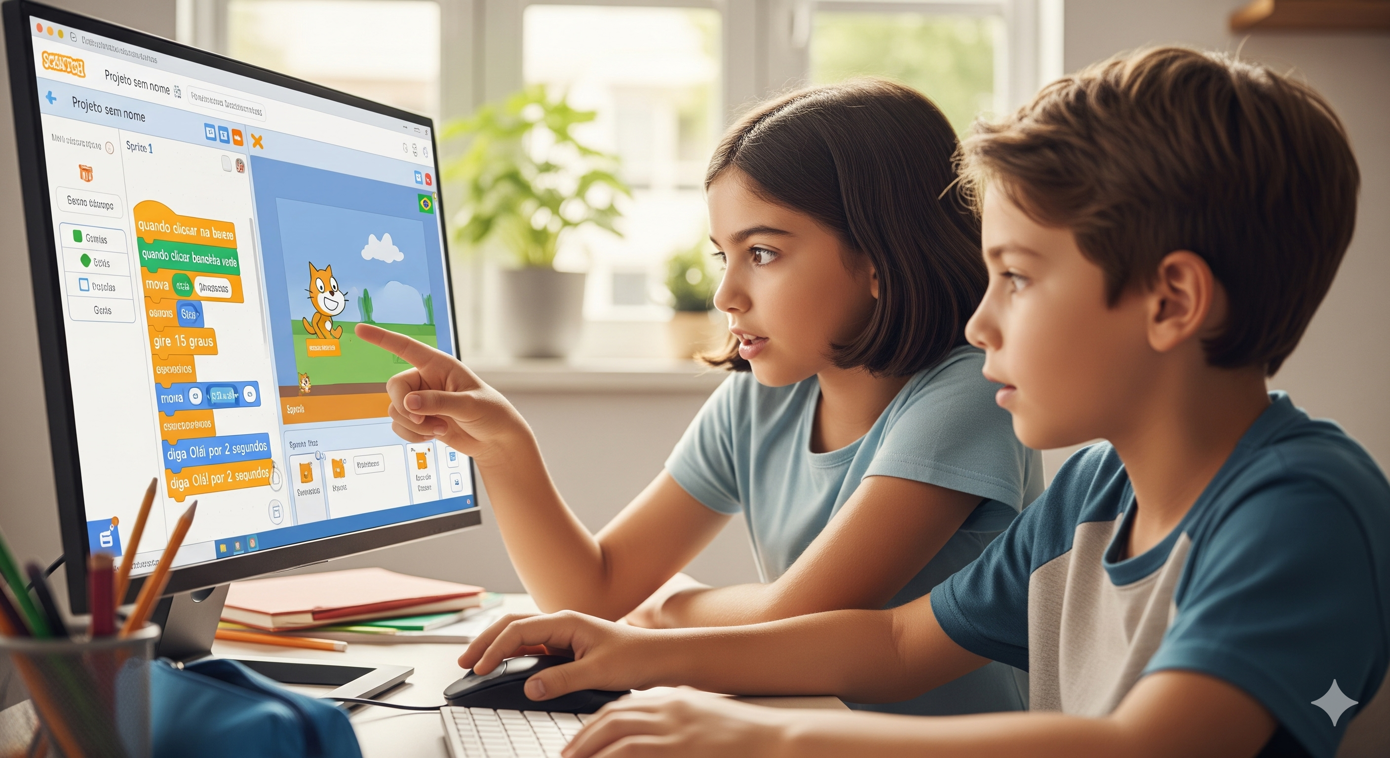 Crianças usando Scratch